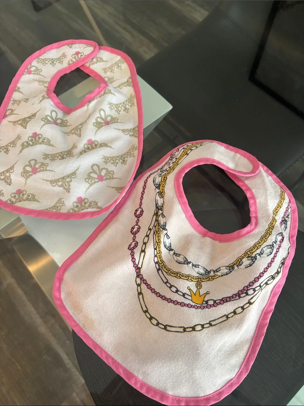 Baby Bib Set with Pink Trim — 3-Piece Decorative Bibs